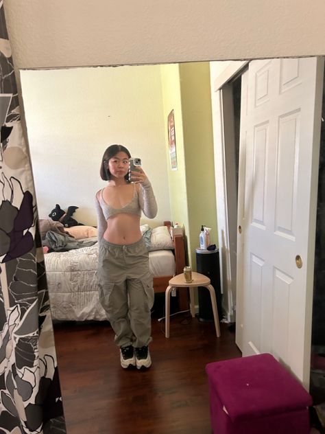 outfit inspiration summer neutral olive green gray ootd fitspo streetwear koleen diaz emma chamberlain bella hadid cute simple bob haircut asian Raf Simons Ozweego Outfit, Ruve Shop, Knit Bralette, Adidas Ozweego, Personal Pictures, Raf Simons, Outfit Details, Uniqlo, My Pics