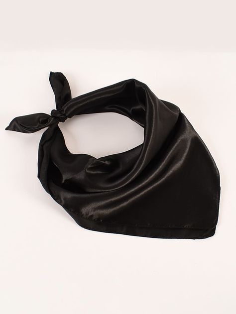 Black Casual   Satin Plain Bandana Embellished   Women Accessories Bandana Colors, Silk Bandana, Striped Tunic Dress, Bandana Hairstyles, Bandana Scarf, Ribbed Knit Dress, Bead Charm Bracelet, Really Cute Outfits, Square Scarf