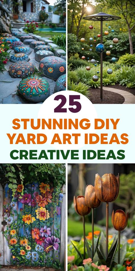 Enhance the beauty of your outdoor space with these imaginative DIY yard art projects. Let your creativity shine through with unique pieces like wind chimes and mosaics. Transform your garden into a personalized gallery that speaks to your style and spirit. Embrace the artist within you as you bring new life to your yard, crafting a captivating masterpiece that reflects who you are. Explore different ways to incorporate art into your outdoor decor and make your space truly special. Diy Yard Art Ideas, Yard Art Ideas, Wine Bottle Flowers, Diy Yard Art, Yard Art Crafts, Unique Garden Art, Yard Sculptures, Easy Hacks, Outdoor Crafts