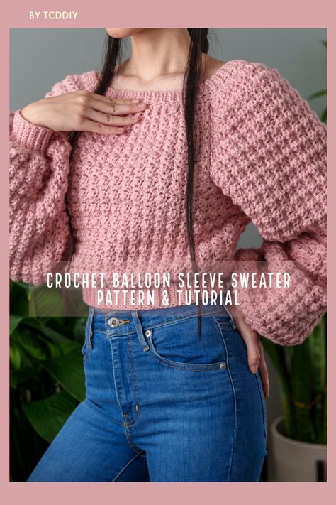 Check out our easy to follow crochet pattern here! Click here now! #crochet #crochetpattern #crochettutorial #crochetdiy Pinterest exclusive coupon code: get 20% off if you spend $19.99+. Use offer code "PIN20" 💖 Be sure to join us on YouTube, Instagram and check out my Etsy @TCDDIY Crochet Balloon Sleeve, Crochet Balloon, Trendy Balloons, Balloon Sleeve Sweater, Shrug Pattern, Photo Pattern, Garment Pattern, Crochet Videos Tutorials, Youtube Instagram