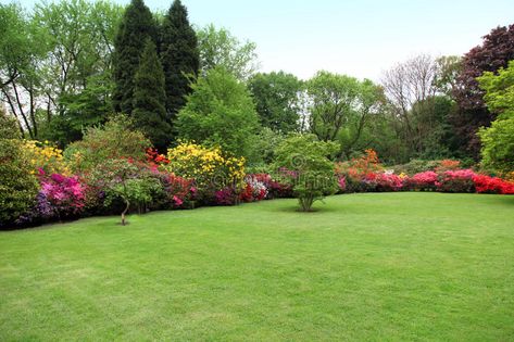 Beautiful manicured lawn in a summer garden. With a border of bright colourful f , #AD, #summer, #garden, #lawn, #Beautiful, #manicured #ad Large Backyard Landscaping, Privacy Landscaping, Garden Services, Beautiful Flowers Photos, Lawn Maintenance, Landscape Services, Most Beautiful Flowers, Green Lawn, Flowering Shrubs