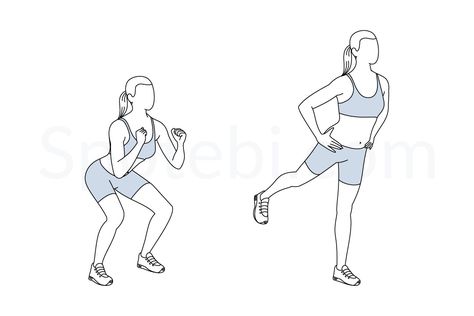 Squat kickback exercise guide with instructions, demonstration, calories burned and muscles worked. Learn proper form, discover all health benefits and choose a workout. Kickback Exercise, Push Workout, Exercise Board, Foot Exercises, Back Fat Workout, Lower Body Workouts, Core Stability, Squat Workout, Calories Burned