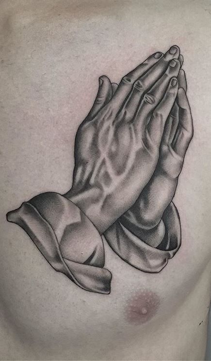 Simple Praying Hands Tattoo, Praying Hands Stencil, Praying Hand Tattoo Design, Praying Hands Design, Praying Hands Tattoo For Men, Hands Praying Tattoo, Praying Hands Reference, Pray Hands Tattoo, God Hands Tattoo