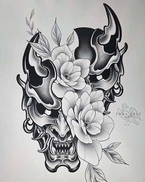 Hannya Maske Tattoo, Oni Masks, Hannya Maske, Simbols Tattoo, Mascara Oni, Tato Mandala, Tattoo Designs With Meaning, Japanese Mask Tattoo, Designs With Meaning