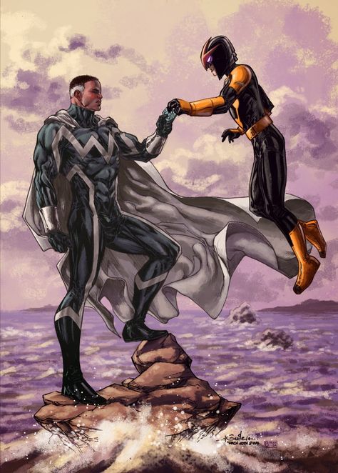 Blue Marvel and Nova - Biram Ba colors by SpiderGuile.deviantart.com on @deviantART Wallpaper Spider Man, Blue Marvel, Marvel Nova, Black Comics, Marvel Comic Character, Marvel Comic Universe, Marvel Comics Art, Comics Art, Marvel Wallpaper