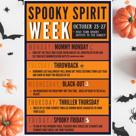 October Dress Up Days, Fall Spirit Week Ideas For Workplace, Halloween Spirit Week Ideas For Daycare, Halloween Spirit Week Ideas For School, Underground Spirit Week For Teachers, Halloween Spirit Week Ideas For Work, Fall Spirit Week Ideas, Pct Nurse, Halloween Spirit Week Ideas