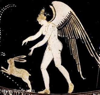 Greek Mythology: Hermaphroditos (or Hermaphroditus) was the god of hermaphrodites and of effeminate men. He was numbered amongst the winged love-gods known as Erotes.  Hermaphroditos was a son of Hermes and Aphrodite, the gods of male and female sexuality.    Some say he was once a handsome youth who attracted the love of a Naiad nymph named Salmakis. She prayed to to be united with him forever and a god, in answer to her prayer, merged their two forms into one. At the same time her spring... Apollo And Hyacinth, Mercury In Pisces, Greek Vase, Ancient Greek Pottery, Female Image, Ancient Greek Gods, Ancient Greek Art, Greek Pottery, World Birds