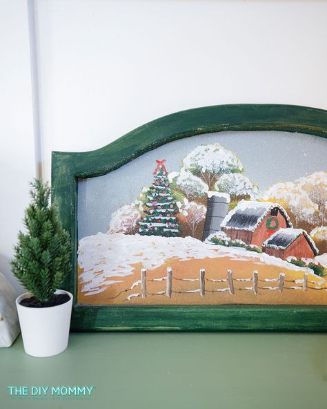 Christmas Thrift Store Painting: So Fun & Easy! | The DIY Mommy Thrifted Painting Makeover Christmas, Christmas Thrift Store Painting, Thrift Store Christmas Painting, Thrift Store Painting Upcycle Christmas, Thrift Store Painting Upcycle, Christmas Thrift, Thrift Store Painting, Thift Store, Store Painting