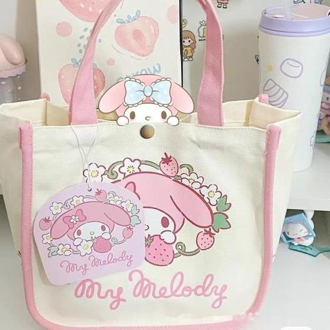 Beg Tangan, Casual Tote Bag, Hello Kitty My Melody, Fabric Tote Bags, Photo Accessories, Casual Tote, My Melody, Cute Bags, Shoulder Tote Bag