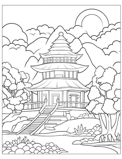 Japan Coloring Pages, Tree Garden Design, Hipster Drawings, Garden Coloring Pages, Zeus And Hera, Festival Image, Japan Trip, Chinese Garden, Architecture Illustration