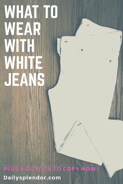 Do you love the idea of white denim but just don't know what to pair it with? Check out the latest post on what to wear with white jeans plus 9 outfits to wear now! #whitejeans #whitedenim #summerstyle #summeroutfits White Jeans After Labor Day, White Jeans Outfits Summer, White Denim Summer Outfit, White Jeans And Sneakers Outfit, White Jean Outfits Summer, Denim Shirt White Jeans Outfit, Tops To Wear With White Jeans, How To Wear White Jeans In The Fall, White Jeans Fall Outfit Casual