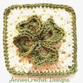 Clover Granny Square Pattern, Irish Granny Square Crochet, Shamrock Granny Square, Lavender Granny Square, Clover Granny Square, Crochet Granny Square Ideas, Shamrock Crochet, Lavender Chair, Crochet Square Pattern