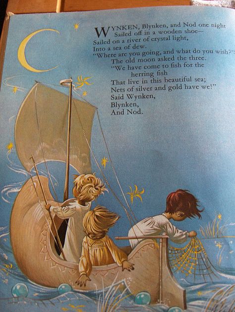 Wynken, Blynken, and Nod storybook- my favorite childhood book.  Must find one again! Wynken Blynken And Nod, Children Rhymes, Nursery Rhymes Poems, Healing Ideas, Old Nursery Rhymes, English Nursery, Childrens Poems, Coloring Printables, Childrens Poetry