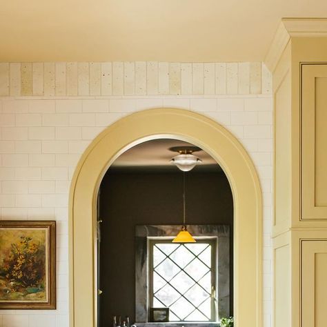 Kristin Karch on Instagram: "This whimsical yellow kitchen ☀️, photographed in March for @themisfithouse" Cottage Yellow Paint Colors, Buttercream Yellow Paint, Yellow Trim Interior, Butter Yellow Paint, Best Yellow Paint Colors, Yellow Hallway, Yellow Painted Furniture, 1920s Interior, Colonial Colors