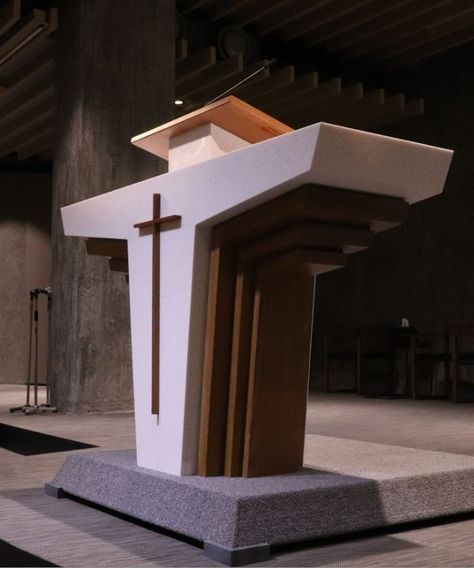 Church Pulpit Design Ideas, Minimalist Wood Furniture, Church Design Architecture, Church Pulpit, Podium Design, Communion Table, Church Building Design, Altar Design, Church Interior Design