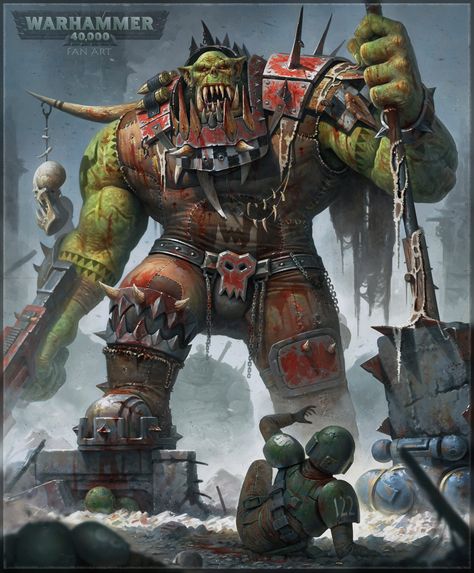 Ork Warboss, Roman Tishenin on ArtStation at https://www.artstation.com/artwork/PkyJ1 Ork Warboss, Orks 40k, Warhammer 40k Memes, 40k Art, Sf Art, Game Workshop, Warhammer 40k Art, Warhammer 30k, Warhammer Art