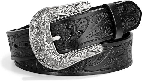 WOWOGO Western Belts for Women Men Cowboy Cowgirl Floral Engraved Leather Belt Strap Vintage Embossed Buckle at Amazon Women’s Clothing store Country Belts, Cowgirl Belt, Leather Belt Women, Mens Leather Belt, Cowboy Belt Buckles, Cowgirl Belts, Cowboy Gifts, Country Cowgirl, Cowboy Belt