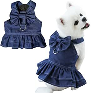 Jean Clothes, Dog Clothes Patterns Sewing, Dog Dress Pattern, Tiny Puppy, Puppy Girl, Girl Dog Clothes, Summer Puppy, Chihuahua Clothes, Dog Harness Dress