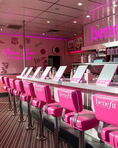 Benefit Cosmetics US on Instagram: “Throwback to our #rollerliner diner pop-up shop! 💕😊️ PS. something sweet is coming on 8/15 & you don’t wanna miss out — head to our IG…” Wrinkle Repair, American Diner, Makeup Class, Benefit Cosmetics, Beauty Brands, Retail Display, Something Sweet, Pop Up Shop, Beauty Brand