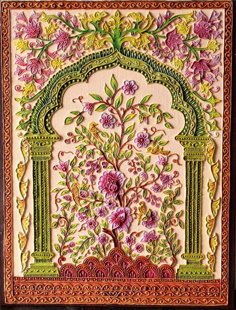 3d Relief Art, Relief Painting, Mosaic Art Diy, Mughal Art Paintings, Persian Art Painting, Pichwai Paintings, Clay Wall Art, Art And Craft Videos, Persian Art