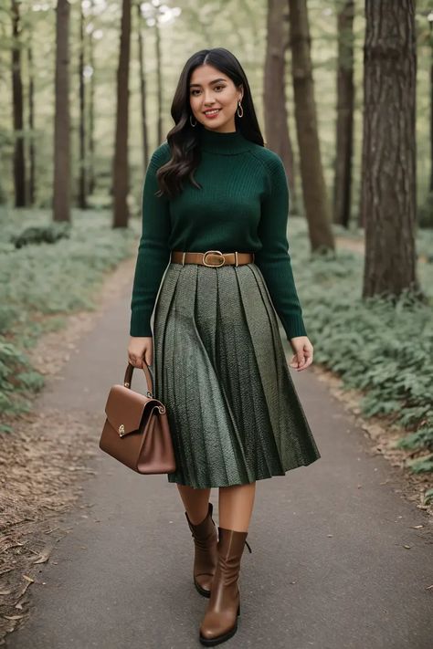 20 Stylist Midsize Fall Outfit Ideas for 2024 Women's Winter Work Outfits, Fall Fashion Ideas 2024, Olive Green Pleated Skirt Outfits, Outfit Ideas For Size 12 Women, Professional Sweater Outfits, Dressy Winter Outfits Classy, Winter Outfits Size 12, Whimsical Outfits For Women, Relaxed Outfits Women Winter