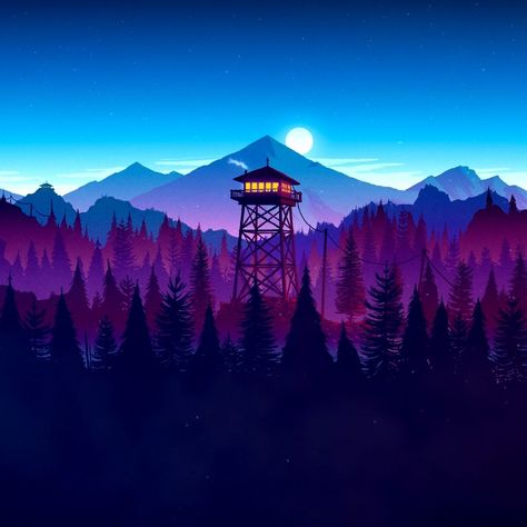 Firewatch Animated Wallpaper for Wallpaper Engine Only Wallpaper, Wallpaper Engine, I Hope, Moon, Wallpapers, Purple