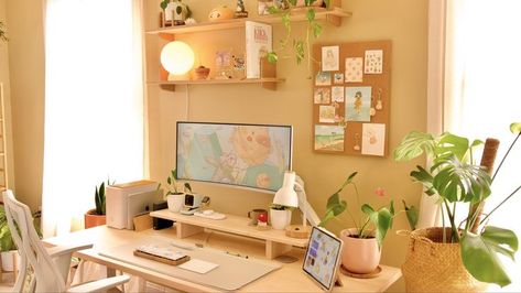 Maisy Leigh, Cozy Desk Setup, Office Cozy, Cozy Desk, Dream Desk, Study Desk Decor, Cozy Office, Cozy Home Office, Minimalist Desk