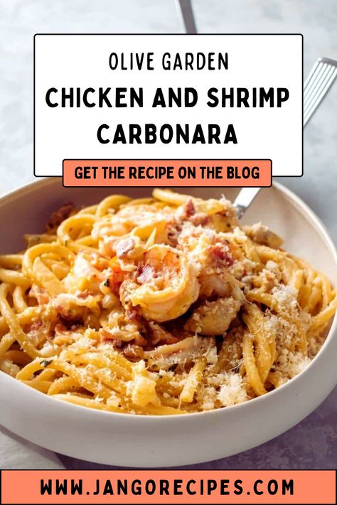 #ChickenAndShrimpRecipe #CarbonaraRecipe Chicken And Shrimp Carbonara, Shrimp Carbonara, Fries Potatoes, Easy Fall Dinner Recipes, Healthy Fall Dinner, Olive Garden Chicken, Easy Fall Dinners, Carbonara Recipe, Chicken And Shrimp Recipes