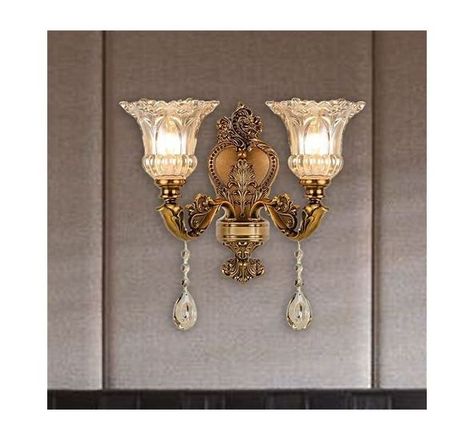 Vintage Floral Wall Mount Lamp 2 Heads Beveled Crystal Prism Wall Sconce Light in Brass - Search Shopping Beautiful Lamps, Recessed Ceiling Lights, Wall Mounted Lamps, No Light, Mural Floral, Crystal Prisms, Antique Lamps, Traditional Lighting, Room Size