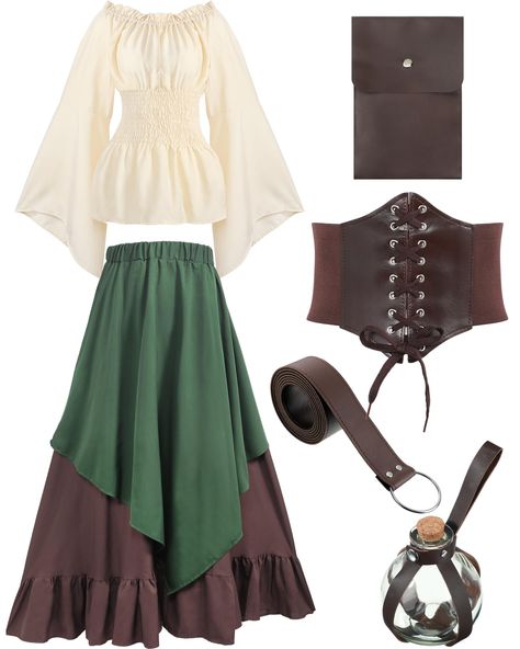 PRICES MAY VARY. What's Included in the Package: the package comes with 1 piece of potion bottle with cork, 1 piece of pouch, 1 piece of leather belt, and 1 piece of corset waist belt, and 1 piece of Victorian dress, you can wear them in a suit, or wear them separately Renaissance Dress Costume: our dress is design in classic beige and green colors, vintage and elegant, delicate and nice looking, you can tie the waist belt to show your body shape well, making you look more eye catching Durable a Victorian Dress Gown, Wench Costume, Ren Faire Outfits, Ren Faire Costume, Steampunk Pirate, Fair Outfits, Fest Outfits, Costume Set, Corset Belt