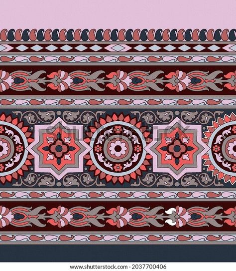 Traditional Mughal Border Printing Weaving Stock Illustration 2037700406 | Shutterstock Mughal Lace Border, Digital Lace Border, Digital Border Design, Duptta Design, Mughal Border, Tropical Fabric Prints, Digital Border, Flower Print Pattern, Ornament Drawing