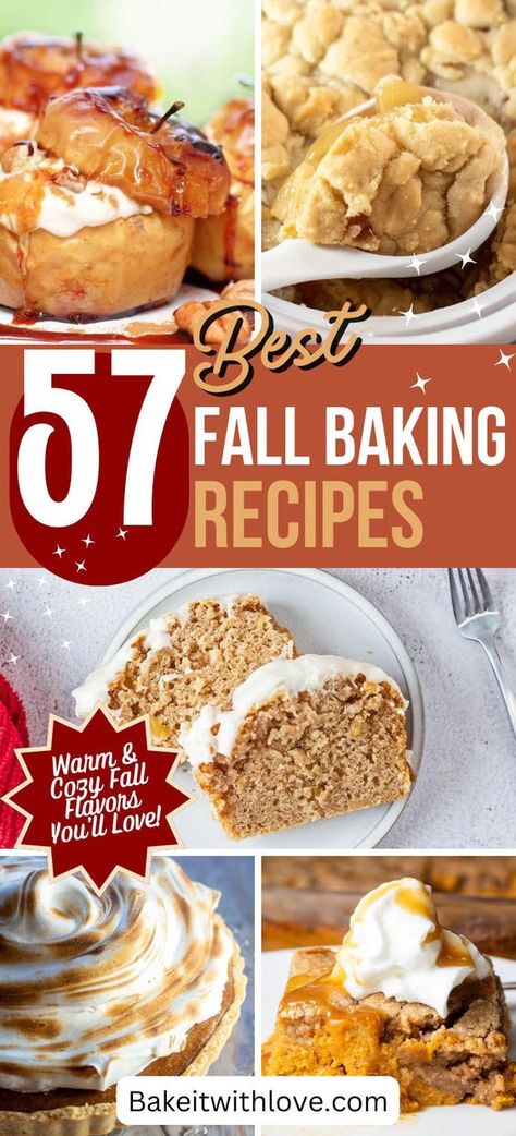 Warm up your kitchen with these irresistible fall baking recipes, featuring the cozy flavors of pumpkin, apples, cinnamon, and more. Whether you're craving sweet pies, spiced breads, or decadent cakes, these seasonal treats will bring autumn to your table. Get all of my best and favorite baking ideas at BakeItWithLove.com #fall #autumn #baking #desserts #easyrecipes #apples #pumpkinspice Fall Bake Sale, Apple Banana Bread, Sweet Potato Pound Cake, Fall Deserts, Autumn Baking, Apples Cinnamon, Fall Baking Recipes, Sweet Potato Muffins, Sweet Pies