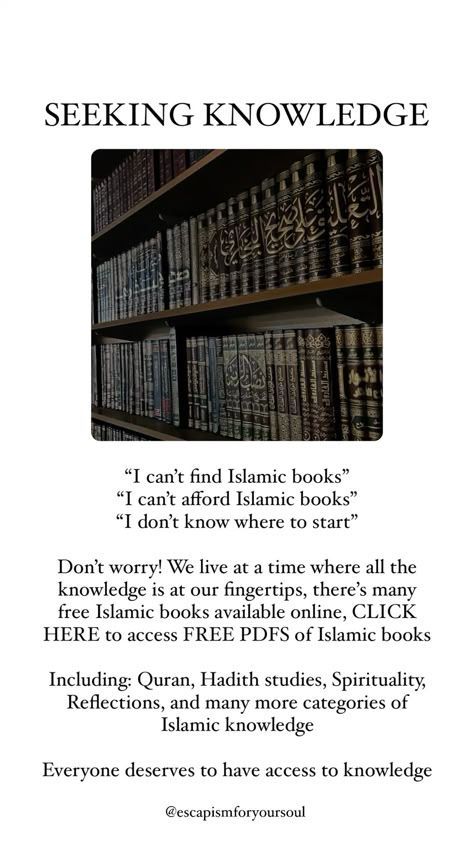 Muslim books, bookshelf, free books, downloads, islamic books to read  #islam #books #bookshelf #knowledge #deen #freebook #pdf #downloadable #sunnah #escapismforyoursoul Islamic Books To Read, Websites To Read Books, Islam Books, Islamic Books Online, Islamic Library, Books On Islam, Best Islamic Books, More Knowledge, Islamic Things