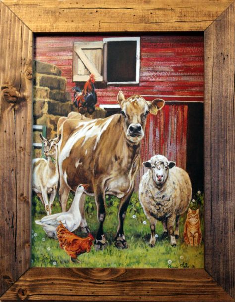 Joseph Alleman, Farm Wall Art, Cat Frame, Cow Decor, Cow Art, Etsy Art Prints, Primitive Decorating Country, Red Barn, Country Art