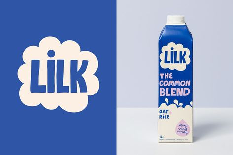 Milk Brands, Milk Packaging, Hand Drawn Type, Quirky Illustration, Milk Alternatives, Blue Milk, Plant Based Milk, Beverage Packaging, Branding Packaging