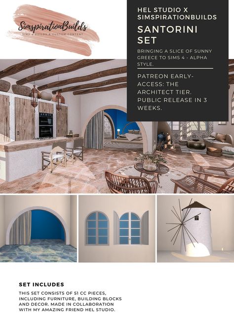 Sims 4 Hel Studio, Hel Studio Sims 4, Hel Studio Sims 4 Cc, Sims 4 Santorini, Sims 4 Greece Cc, Greece Sims 4, Blender Scenes, Santorini House, Sims 4 Patreon