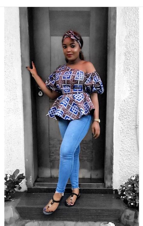 Trendy Ankara Tops For Jeans, Peplon Tops Ankara, African Tops For Women, Ankara Peplum Tops, African Blouses, Ankara Tops, African Tops, Dressing Ideas, African Print Tops