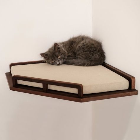 Corner Cat Shelf With Pillow Cat Corner Wall Bed Corne Cat - Etsy Ukraine Cat Gadgets, Cat Wall Bed, Porch Extension, Shelf For Wall, Cat Corner, Cat Shelf, Modern Cat Furniture, Cat Wall Furniture, Cat Fun