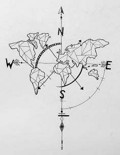 Small Black Tattoos, Baby Memorial Tattoos, Geometric Compass, World Map Tattoos, Tatuagem Masculina Pequena, Map Tattoos, Trendy Tattoo, Map Travel, Fairy Tattoo