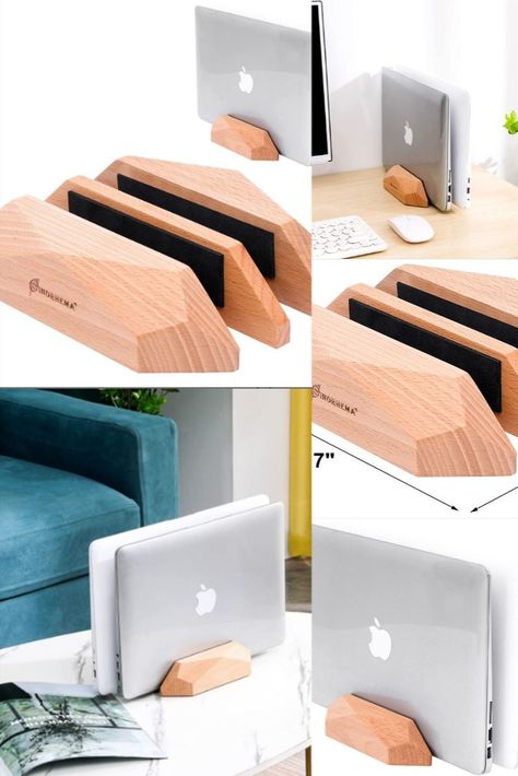 Aesthetic Laptop Stand, Laptop Storage Ideas, Monitor Stand Ideas, Desk Monitor Stand, Diy Laptop Stand, Laptop Stand Wood, Lilac Bedroom, Vertical Laptop Stand, Desk Monitor