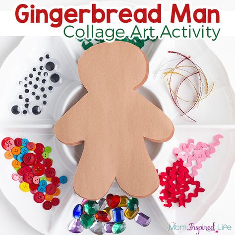 An invitation to create a gingerbread man. An engaging Christmas process art activity for preschoolers. Invitation To Create, Gingerbread Activities, The Gingerbread Man, Preschool Christmas Crafts, Christmas Kindergarten, Christmas Collage, Christmas Activities For Kids, Art Activity, Christmas School