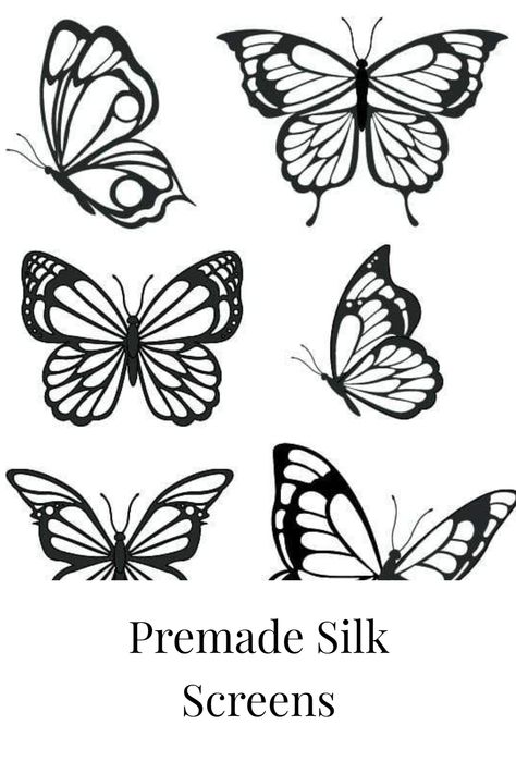 Create beautiful highly detailed painted designs with Fuse Muse Fused Glass Silk Screens. These silk screens will allow you to print over and over if cared for correctly. Each screen comes with a written tutorial that will have you up and printing immediately. A must have tool for every polymer clay maker, glass or ceramic artist. Butterflies For Printing, Butterfly Silhouette Templates, Screen Printing Designs Stencil, Dragonfly Stencil, Drawings For Coloring, Butterfly Stencils, Screen Print Designs, Screen Printing Inspiration, Clay Butterfly