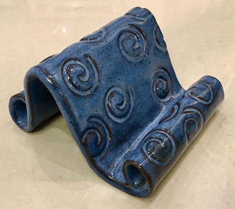 Ceramic tablet / phone holder - brown clay with Indigo Float glaze  #pottery #phone #businesscard #holder #indigofloat #ipad #iphone Clay Cell Phone Holder, Indigo Float Glaze, Pottery Store, Glaze Pottery, Brown Clay, Cerámica Ideas, Pottery Handbuilding, Tanah Liat, Slab Pottery