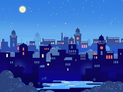 Night Vector Illustration, City Night Illustration, Ranganath Krishnamani, City Stars, Night Illustration, Fog Blue, Building Illustration, Starry Nights, Anime Gifs