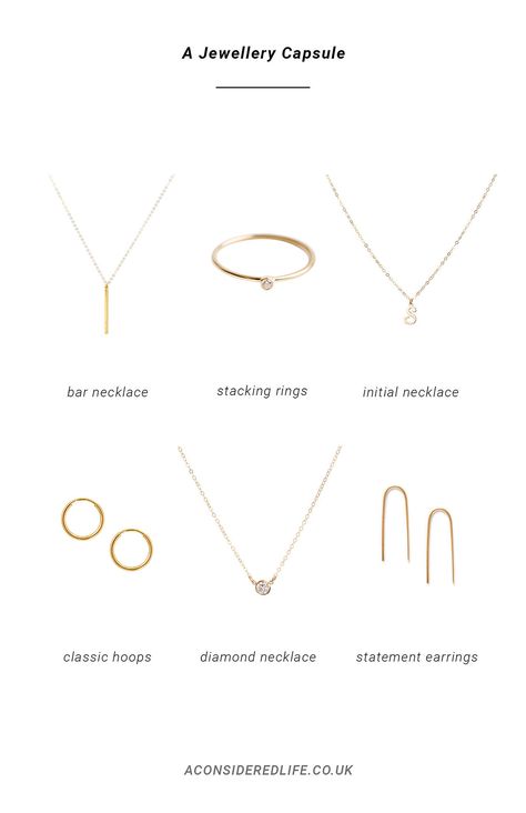 Capsule Jewelry Wardrobe, Minimal Jewelry Collection, Minimalist Jewelry Collection, Essential Jewelry Pieces, Staple Jewelry Pieces, Basic Jewelry Essentials, How To Wear Jewelry, How To Style Jewelry, How To Accessorize