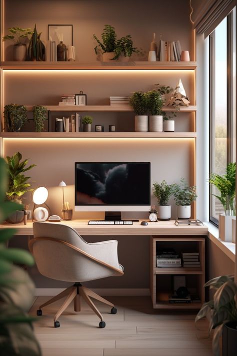 small home office cozy desk setup office desk decor for work cozy desk Home Office Corner Built Ins, Relaxing Home Office Ideas, Wfh Space, Moody Office, Natural Office, Pocket Office, Photography House, Office Vibes, California Life