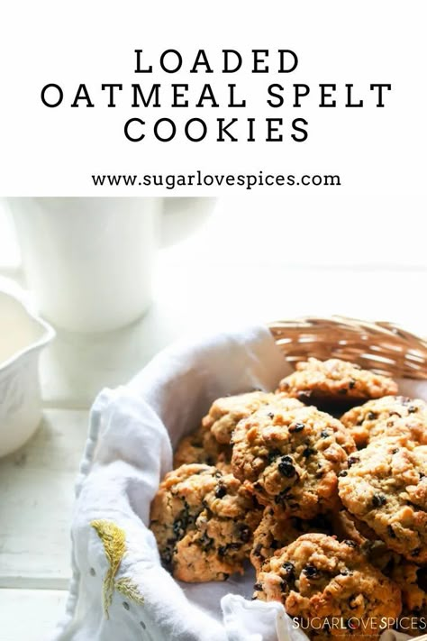 Spelt Cookies Healthy, Spelt Cookies, Loaded Oatmeal, Oaty Biscuits, Spelt Flour Recipes, Baked Oatmeal Muffins, Spelt Recipes, Type Of Chocolate, Food Portfolio