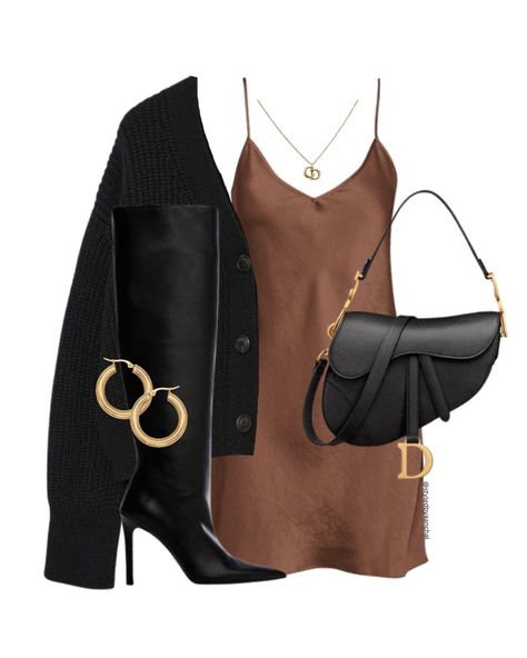 Brown Night Out Outfit, Mini Cami Dress, Dress Up Outfits, Lookbook Outfits, Polyvore Outfits, Cami Dress, Outfits Casuales, Simple Outfits, Classy Outfits