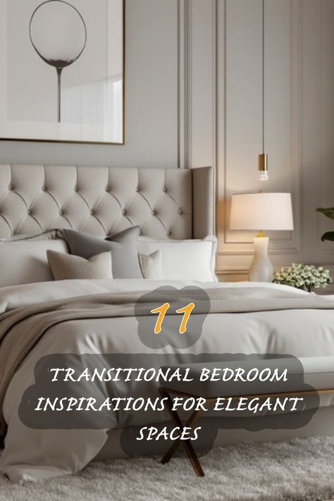 Discover how to transform your bedroom into an elegant retreat with these 11 stunning transitional designs. From plush bedding to chic lighting, each inspiration offers a perfect blend of comfort and style, creating a serene atmosphere that invites relaxation. Traditional Bedroom Inspirations, Large Bedroom Ideas Master Suite Modern, Serene Bedroom Ideas Master Suite, Transitional Bedroom Inspirations, Headboard In Front Of Window Ideas, Transitional Master Bedrooms Decor, Primary Bedroom Inspiration, Quiet Luxury Bedroom, Elegant Master Bedrooms Decor Modern