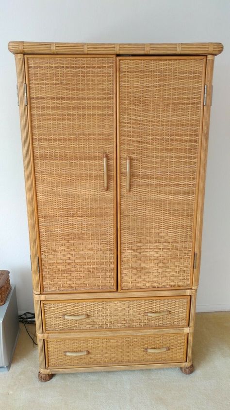 Wicker Armoire, Wicker Wardrobe, Small Entertainment Center, Wicker Cabinet, Storage Entertainment Center, Armoire Storage, Tv Armoire, Crt Tv, Tv Entertainment Centers